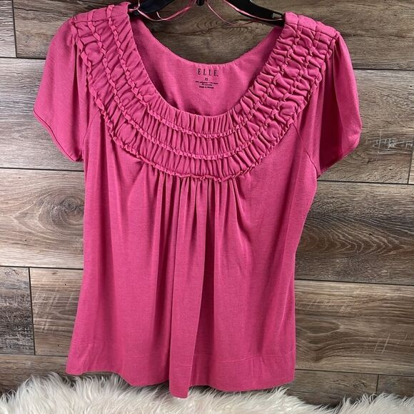 Elle Ladies Tiered Scoop Neckline Top, Ladies Size XS, Dusty Rose Pink - Picture 2 of 5